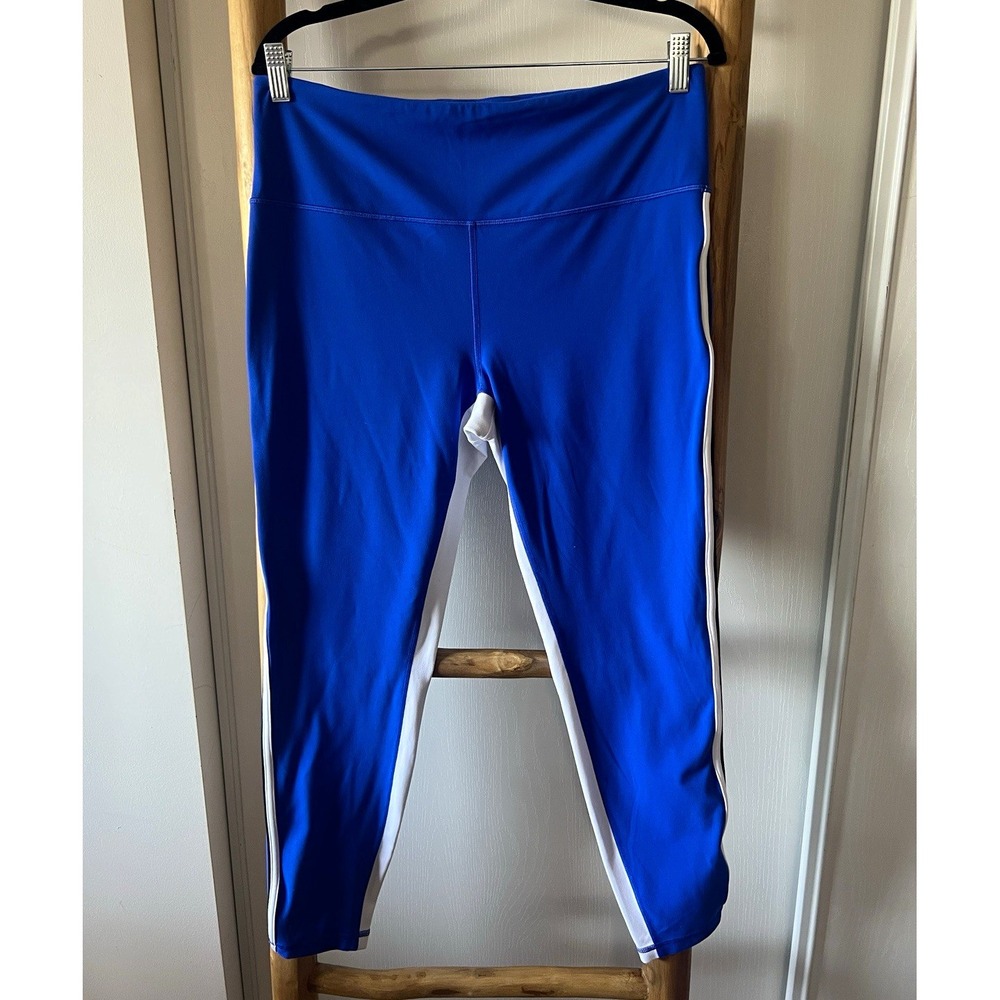 Athleta Women's Blue White Colorblock High Rise Ankle Leggings Stretch XL